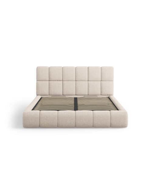 Bedkast Sorrel met hoofdbord van chenille in beige - 220x180x100cm