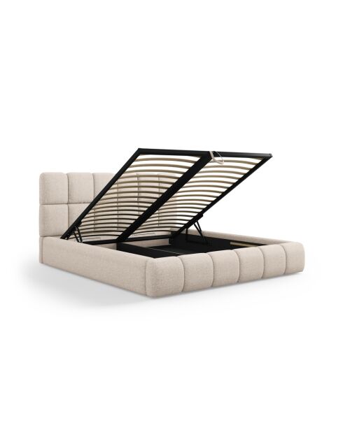 Bedkast Sorrel met hoofdbord van chenille in beige - 220x180x100cm