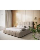 Bedkast Sorrel met hoofdbord van chenille in beige - 220x180x100cm