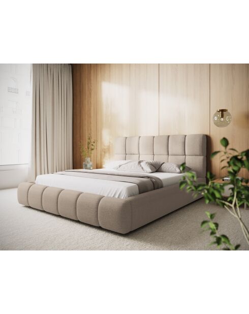 Bedkast Sorrel met hoofdbord van chenille in beige - 220x180x100cm