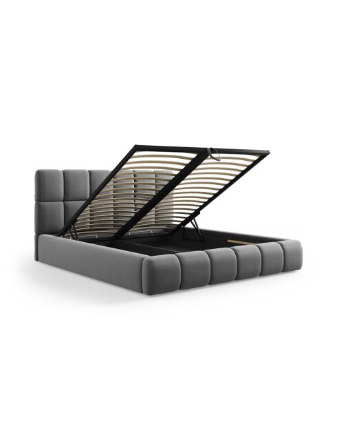 Zuringrijs kofferbed met fluwelen hoofdeinde - 220x180x100cm