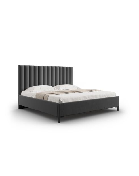 Lit Coffre Avec Tête de Lit en tissu structurel Apollo gris foncé - 220x210x130cm