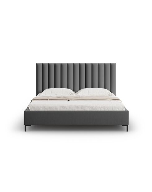 Lit Coffre Avec Tête de Lit en tissu structurel Apollo gris foncé - 220x210x130cm