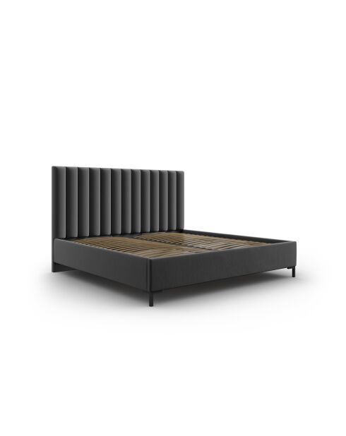 Lit Coffre Avec Tête de Lit en tissu structurel Apollo gris foncé - 220x210x130cm