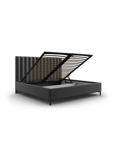 Lit Coffre Avec Tête de Lit en tissu structurel Apollo gris foncé - 220x210x130cm