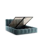 Lettino a cassettiera con testiera in ciniglia Senna blue jeans - 226x166x95cm