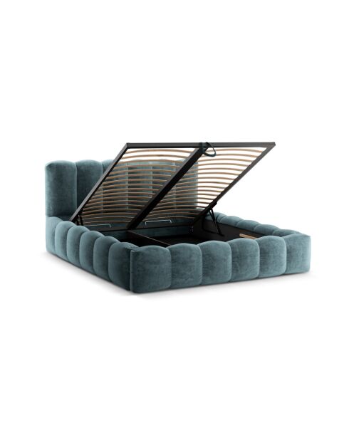 Lettino a cassettiera con testiera in ciniglia Senna blue jeans - 226x166x95cm