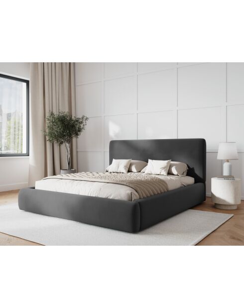 Donkergrijs kofferbed Colonel met fluwelen hoofdeinde - 220x160x100cm