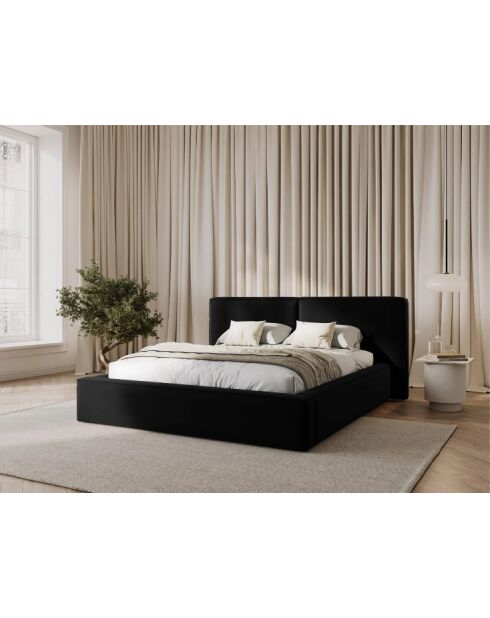Cama baúl Arendal de terciopelo negro - 210x166x100 cm