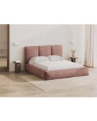 Lit Coffre Avec Tête de Lit en chenille Bona rose - 220x180x100cm