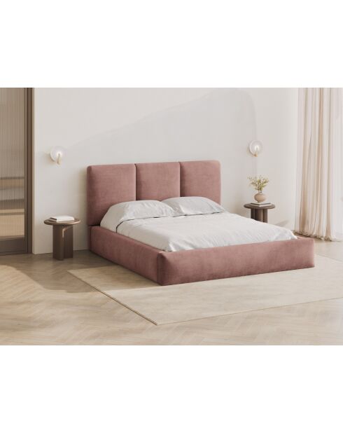 Lit Coffre Avec Tête de Lit en chenille Bona rose - 220x180x100cm