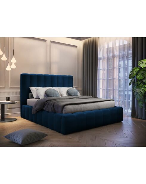 Lit Coffre Avec Tête de Lit en velours Gina bleu roi - 230x225x125cm