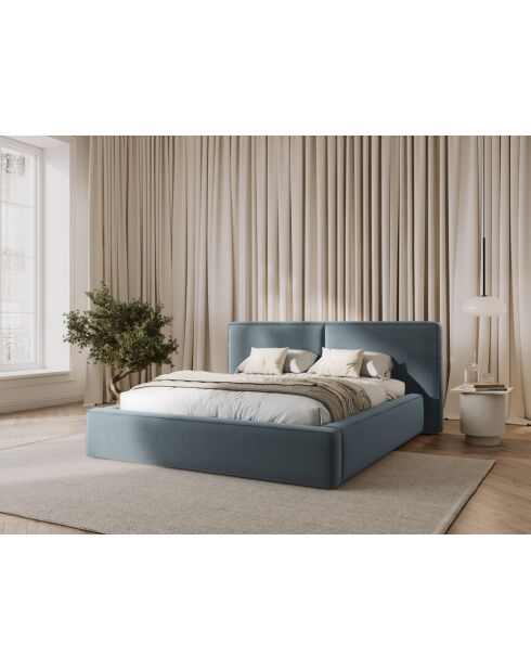 Arendal lichtblauw tweepersoons fluwelen bed met fluwelen hoofdeinde - 228x194x97,5cm