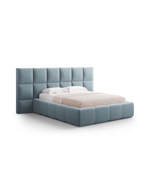 Isa Beistellbett mit Samtkopfteil für Doppelbett, 230 x 300 x 125 cm, hellblau