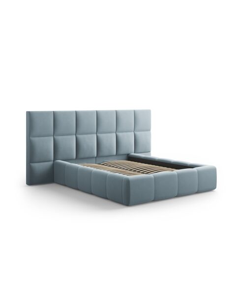 Isa Beistellbett mit Samtkopfteil für Doppelbett, 230 x 300 x 125 cm, hellblau