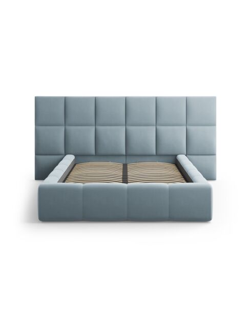Isa Beistellbett mit Samtkopfteil für Doppelbett, 230 x 300 x 125 cm, hellblau