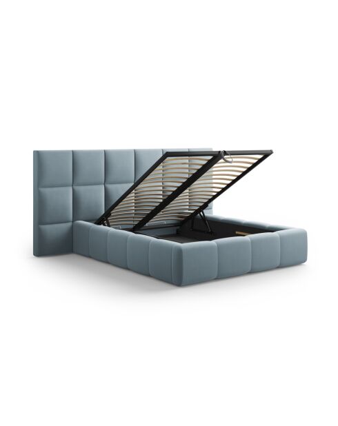 Isa Beistellbett mit Samtkopfteil für Doppelbett, 230 x 300 x 125 cm, hellblau