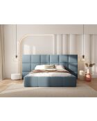 Isa Beistellbett mit Samtkopfteil für Doppelbett, 230 x 300 x 125 cm, hellblau