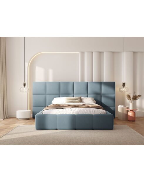 Isa Beistellbett mit Samtkopfteil für Doppelbett, 230 x 300 x 125 cm, hellblau