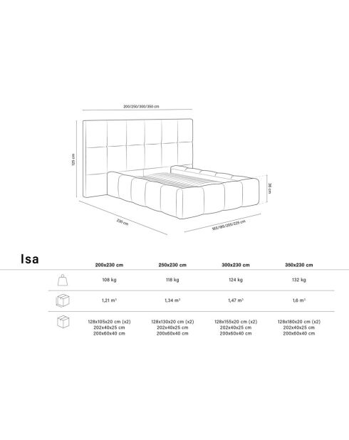 Isa Beistellbett mit Samtkopfteil für Doppelbett, 230 x 300 x 125 cm, hellblau