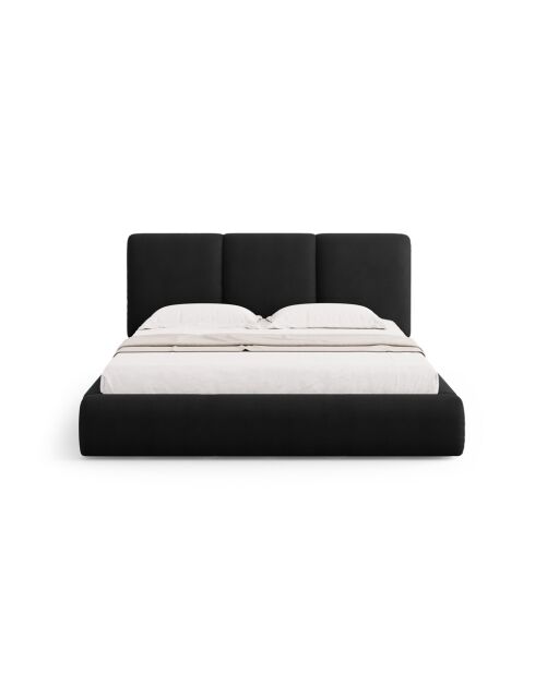 Lit Coffre Avec Tête de Lit en chenille Bona noir - 220x160x100cm