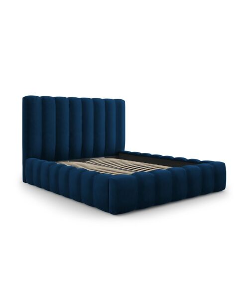 Kofferbed Gina koningsblauw met fluwelen hoofdeinde - 230x185x125cm