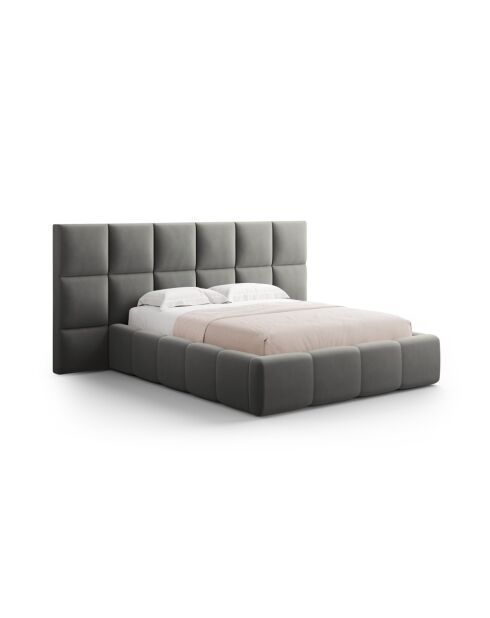 Lit Coffre Avec Tête de Lit en velours Double Isa gris clair - 230x200x125cm