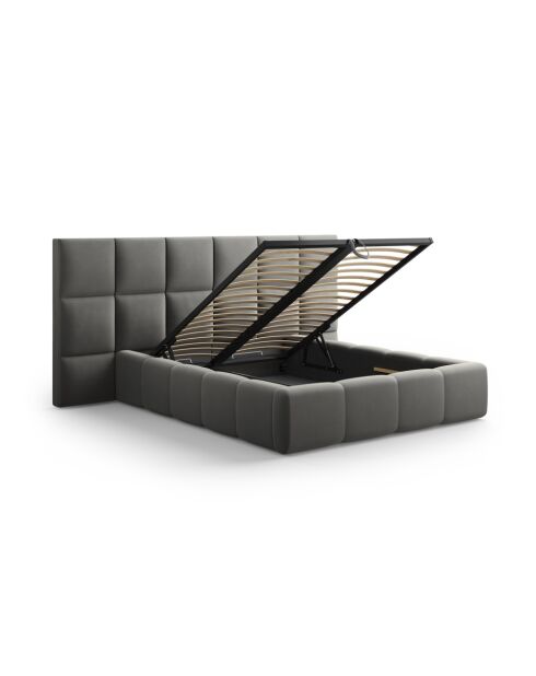 Lit Coffre Avec Tête de Lit en velours Double Isa gris clair - 230x200x125cm