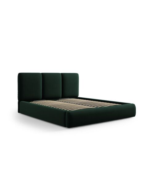 Lit Coffre Avec Tête de Lit en velours Bona vert bouteille - 220x200x100cm