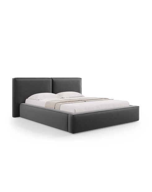 Kommode mit Samtkopfteil für Doppelbett Arendal grau — 228 x 194 x 97,5 cm