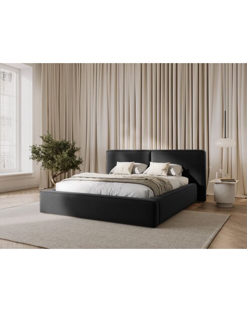 Kommode mit Samtkopfteil für Doppelbett Arendal grau — 228 x 194 x 97,5 cm
