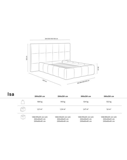Kommode mit Samtkopfteil Double Isa schwarz - 230x200x125cm