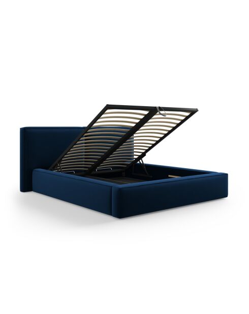 Arendal Königsblaues Doppelbett aus Samt mit Samtkopfteil — 228 x 194 x 97,5 cm