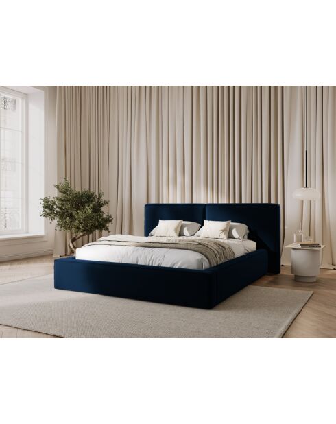 Arendal Königsblaues Doppelbett aus Samt mit Samtkopfteil — 228 x 194 x 97,5 cm