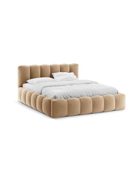 Tweepersoons bedkast met fluwelen hoofdeinde Senna the sand - 226x206x95cm