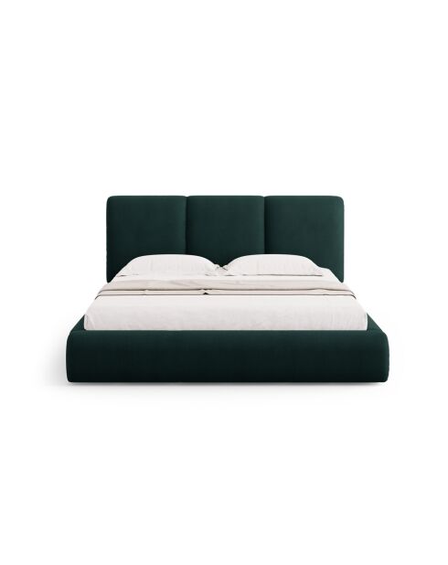 Lettino a cassettiera con testiera in ciniglia Bona verde bottiglia - 220x180x100cm