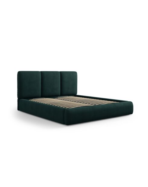 Lettino a cassettiera con testiera in ciniglia Bona verde bottiglia - 220x180x100cm