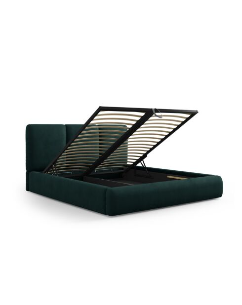 Lettino a cassettiera con testiera in ciniglia Bona verde bottiglia - 220x180x100cm