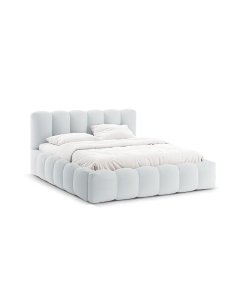 Kofferbed met hoofdeinde in lichtgrijze structuurstof Senna - 226x226x95cm