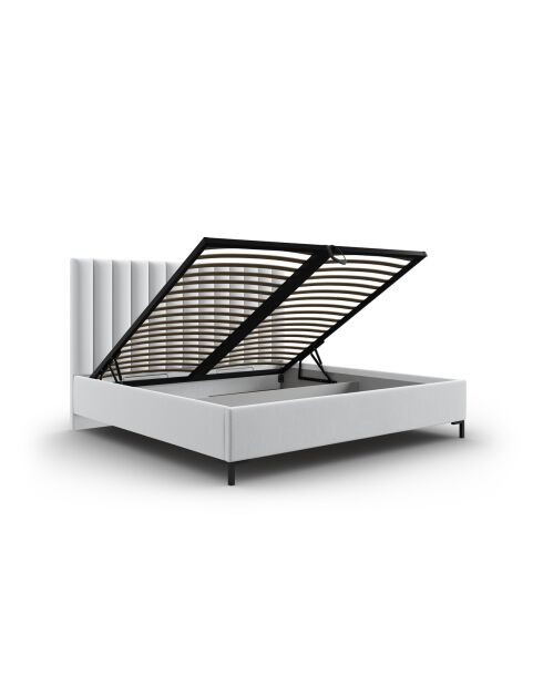 Apollo Kofferbed met hoofdeinde in koude lichtgrijze structuurstof Apollo - 220x210x130cm