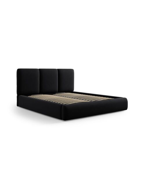 Lit Coffre Avec Tête de Lit en velours Bona noir - 220x180x100cm