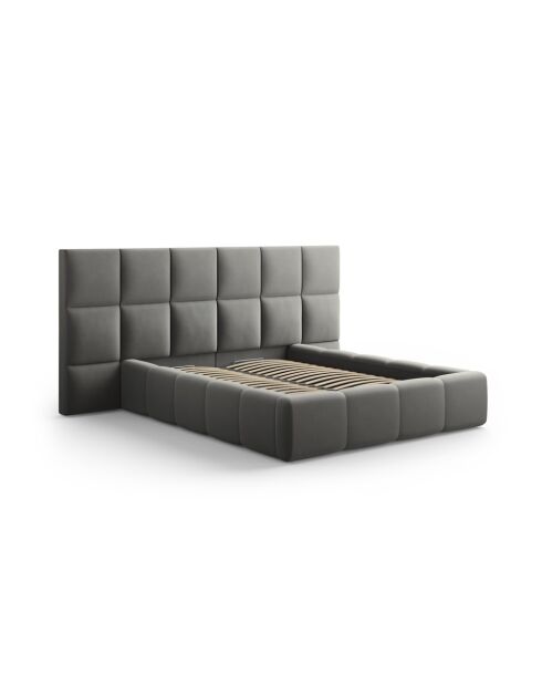 Lit Coffre Avec Tête de Lit en velours Double Isa gris clair - 230x250x125cm