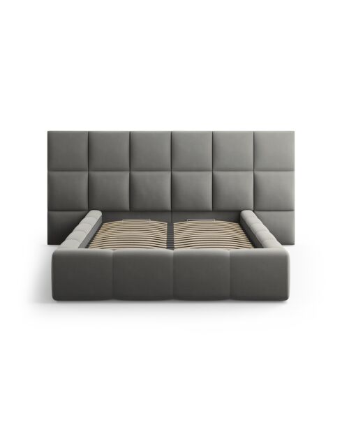 Lit Coffre Avec Tête de Lit en velours Double Isa gris clair - 230x250x125cm