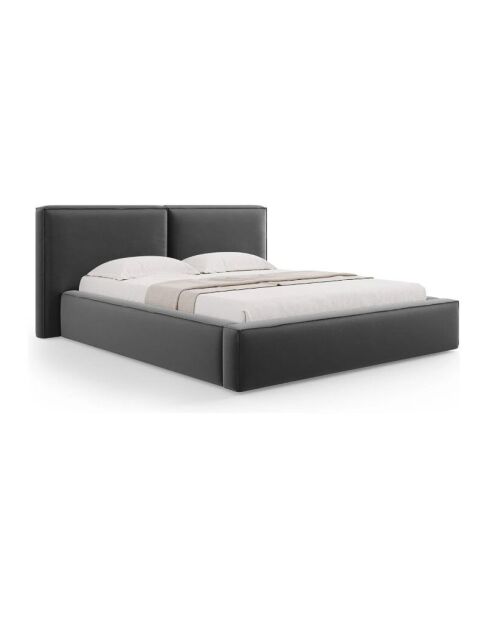 Cama baúl Arendal de terciopelo gris - 210x166x100cm