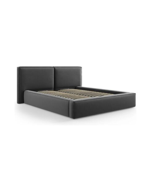 Cama baúl Arendal de terciopelo gris - 210x166x100cm
