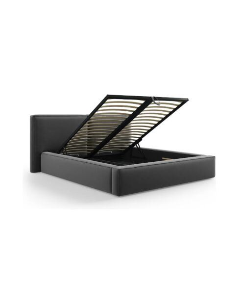 Cama baúl Arendal de terciopelo gris - 210x166x100cm