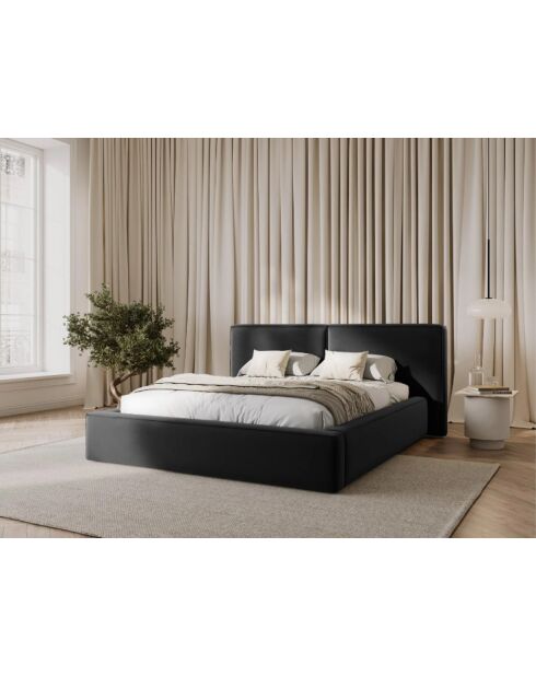 Cama baúl Arendal de terciopelo gris - 210x166x100cm