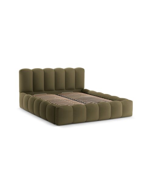 Kofferbed met hoofdeinde in groene structuurstof Senna - 226x186x95cm