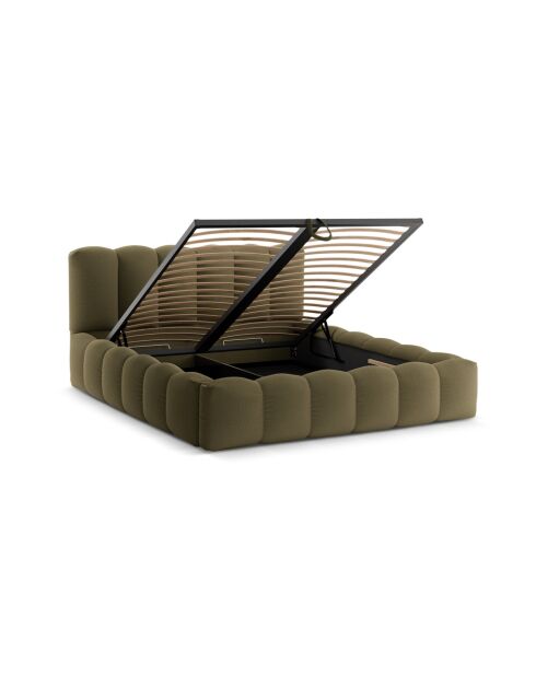 Kofferbed met hoofdeinde in groene structuurstof Senna - 226x166x95cm