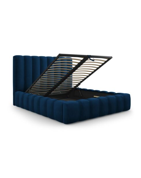 Kofferbed Gina koningsblauw met fluwelen hoofdeinde - 230x165x125cm